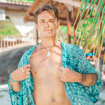 COLOMBO ELEPHANT KIMONO - TEAL Elepanta Beach Kimono | Unisex - Buy Today Elephant Pants Jewelry And Bohemian Clothes Handmade In Thailand Help To Save The Elephants FairTrade And Vegan