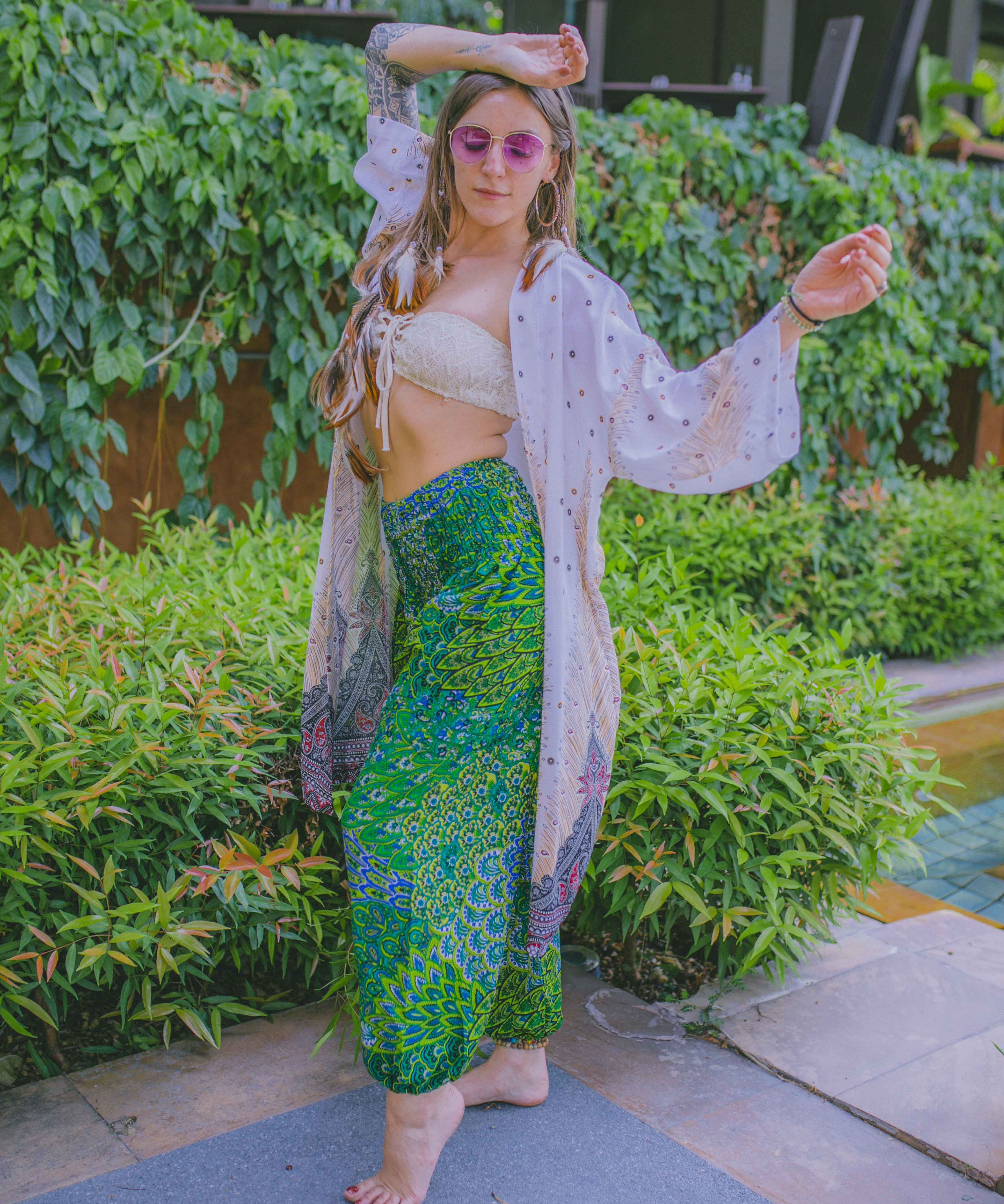 DELHI BOHO PANTS - GREEN Elepanta Elastic Waist | Harem Pants - Buy Today Elephant Pants Jewelry And Bohemian Clothes Handmade In Thailand Help To Save The Elephants FairTrade And Vegan