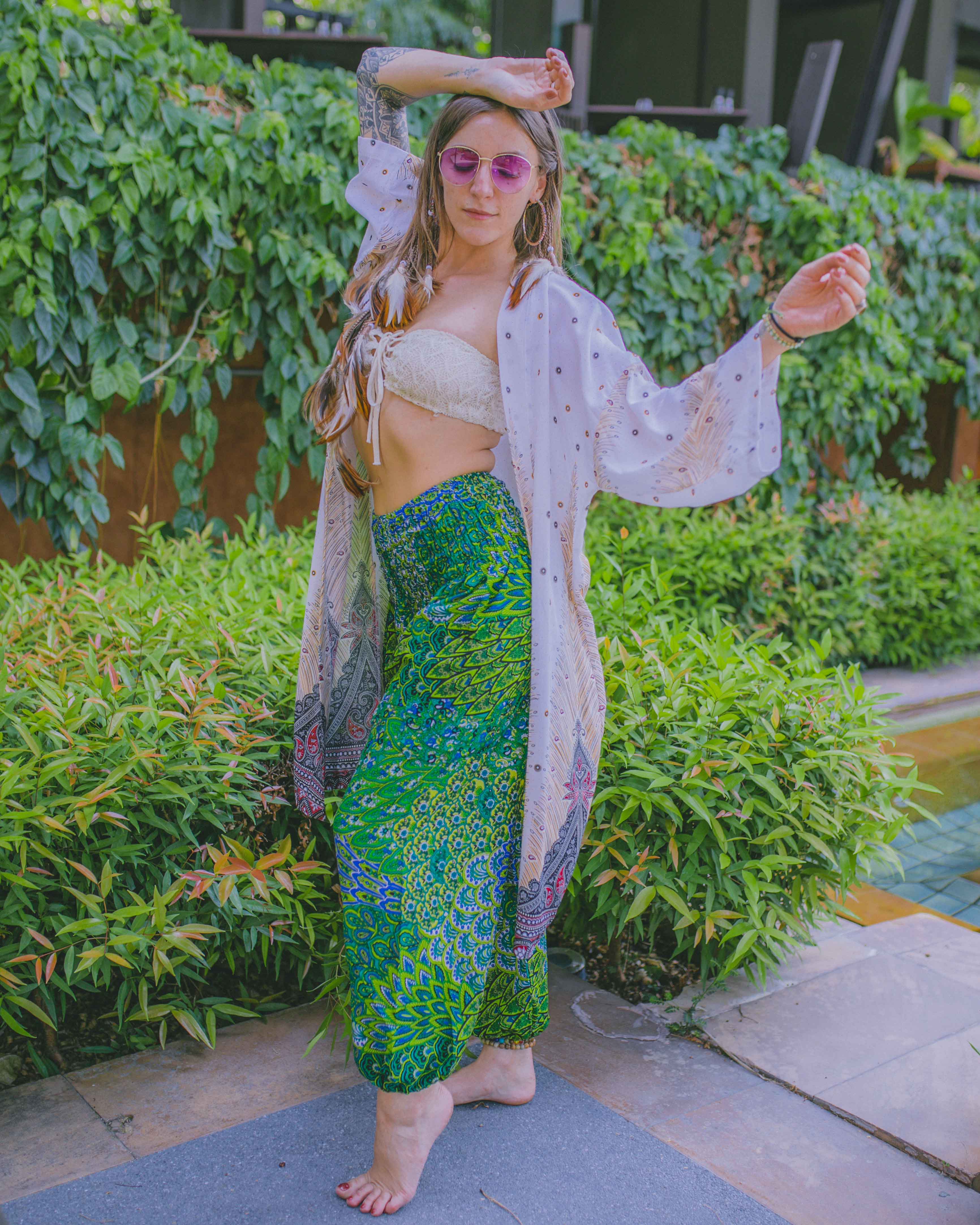 DELHI BOHO PANTS - GREEN Elepanta Elastic Waist | Harem Pants - Buy Today Elephant Pants Jewelry And Bohemian Clothes Handmade In Thailand Help To Save The Elephants FairTrade And Vegan
