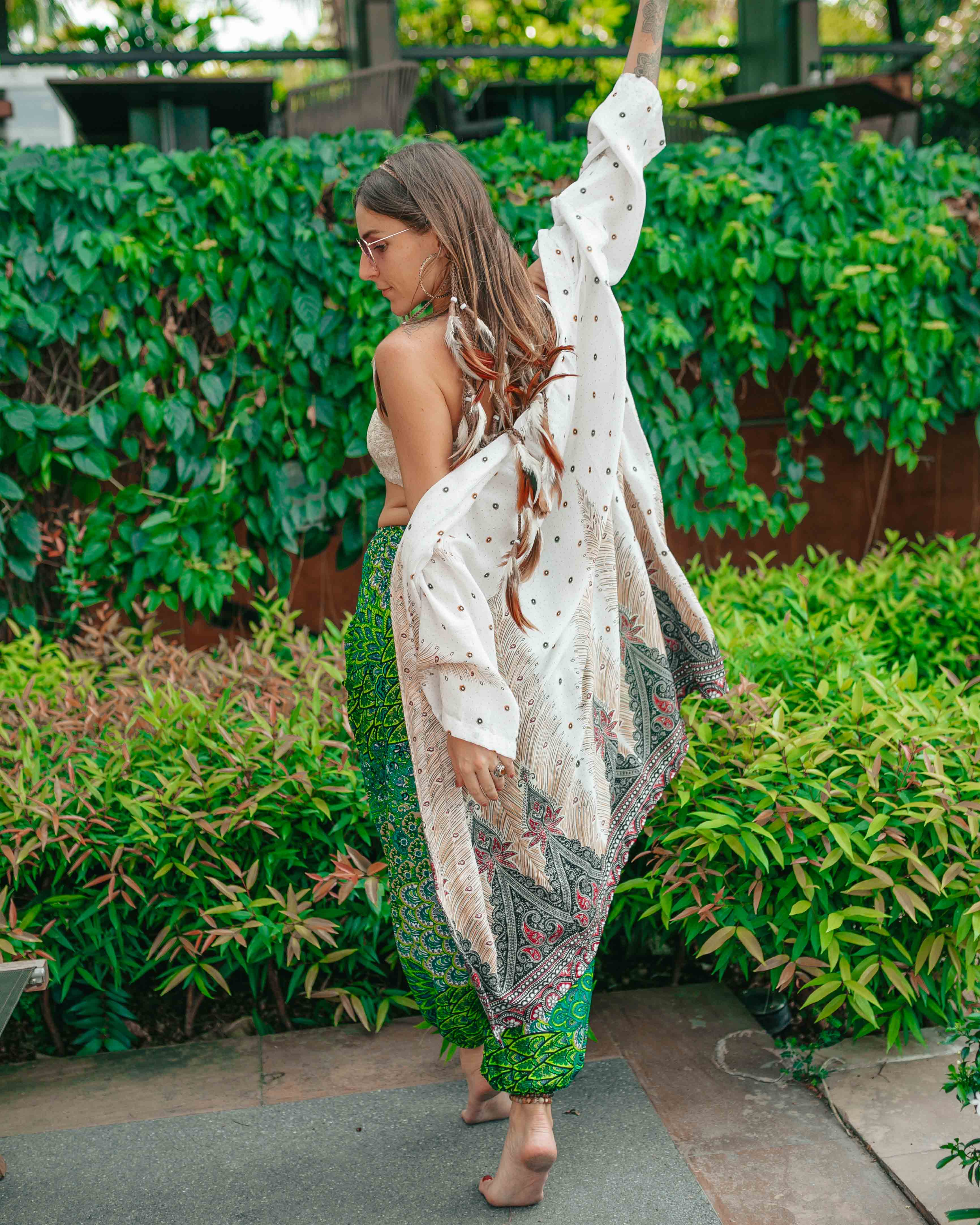 DELHI BOHO PANTS - GREEN Elepanta Elastic Waist | Harem Pants - Buy Today Elephant Pants Jewelry And Bohemian Clothes Handmade In Thailand Help To Save The Elephants FairTrade And Vegan