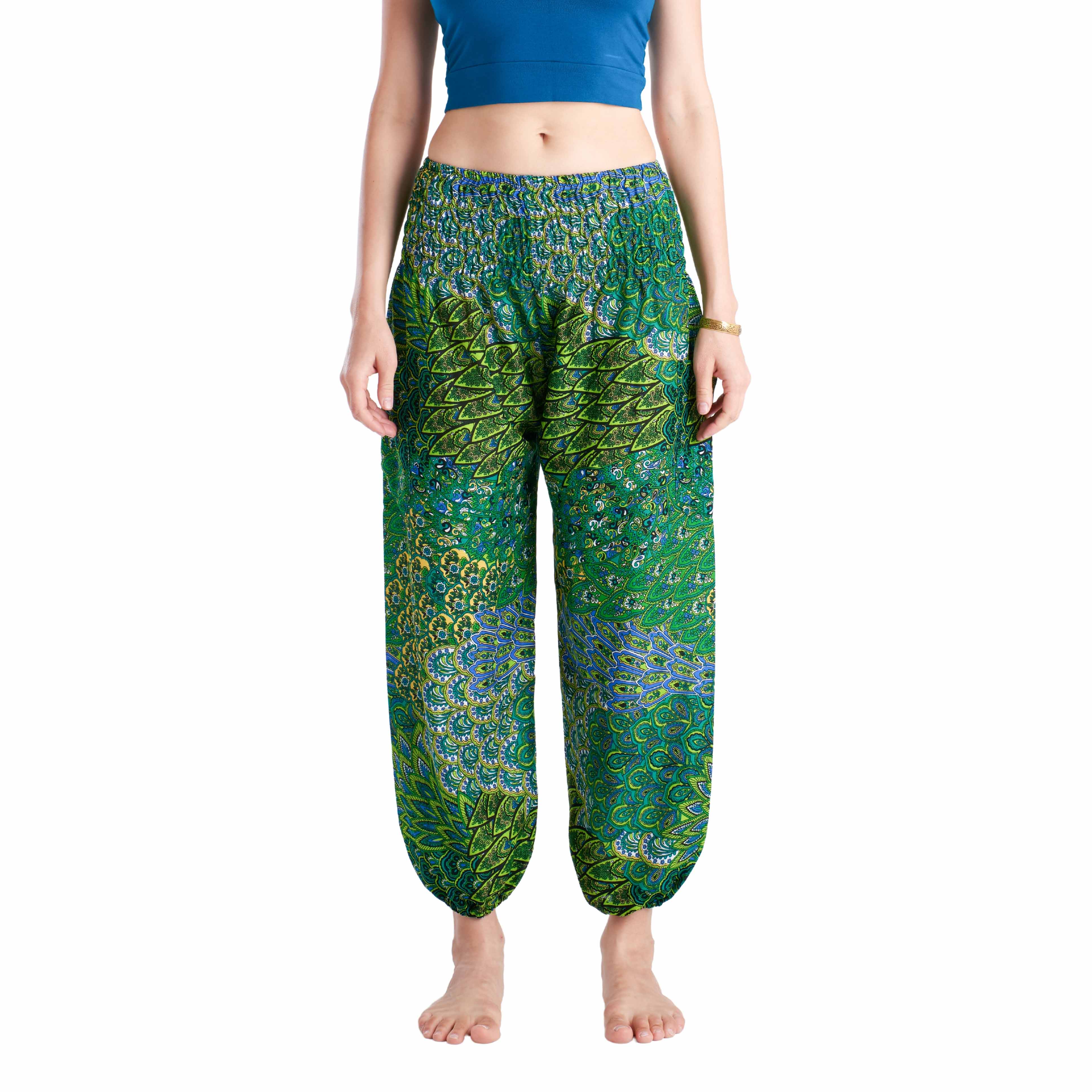 DELHI ELEPHANT PANTS - GREEN Elepanta Harem Pants | Elastic Waist - Buy Today Elephant Pants Jewelry And Bohemian Clothes Handmade In Thailand Help To Save The Elephants FairTrade And Vegan