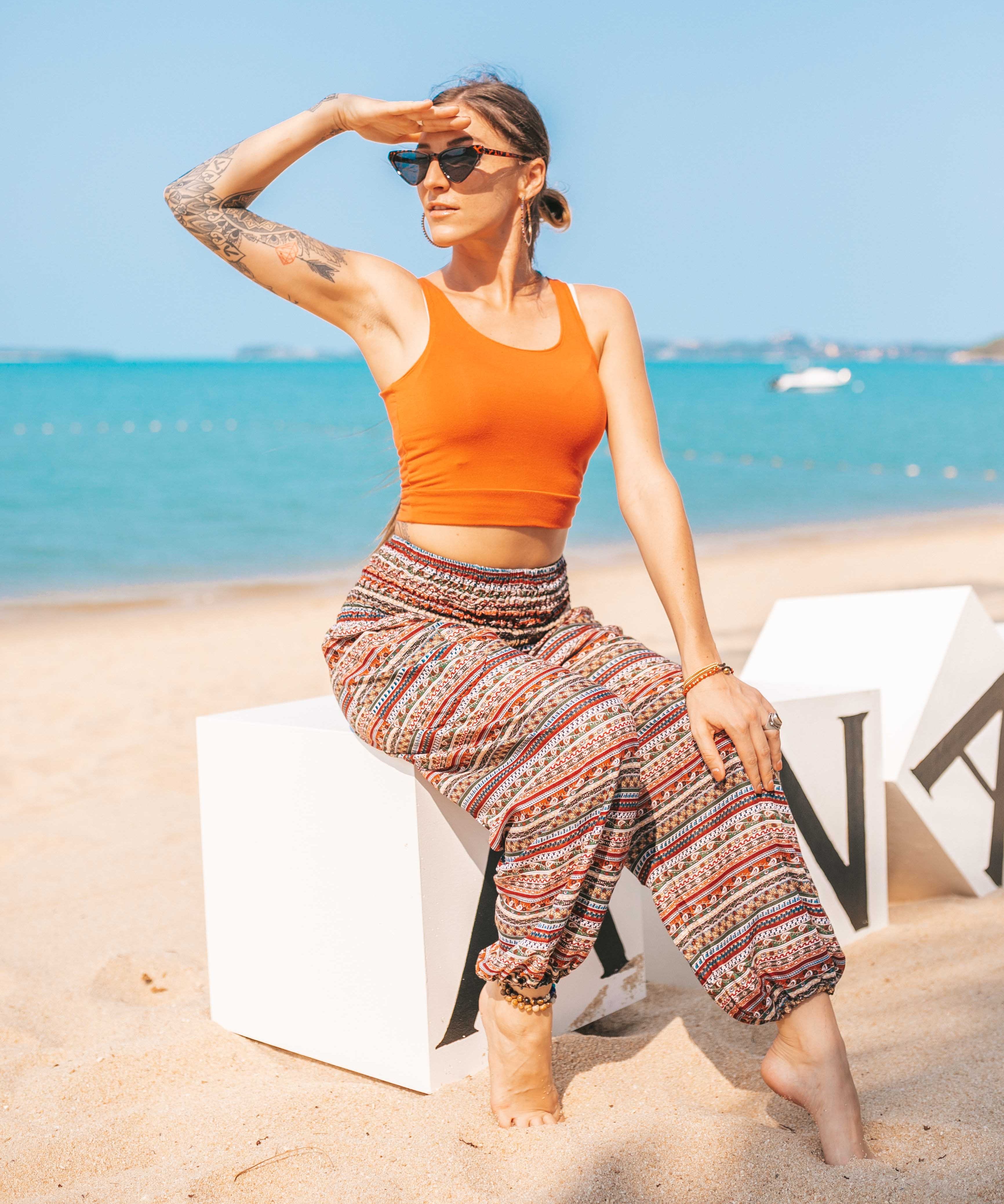 JAKARTA BOHO PANTS - GREEN Elepanta Elastic Waist | Harem Pants - Buy Today Elephant Pants Jewelry And Bohemian Clothes Handmade In Thailand Help To Save The Elephants FairTrade And Vegan