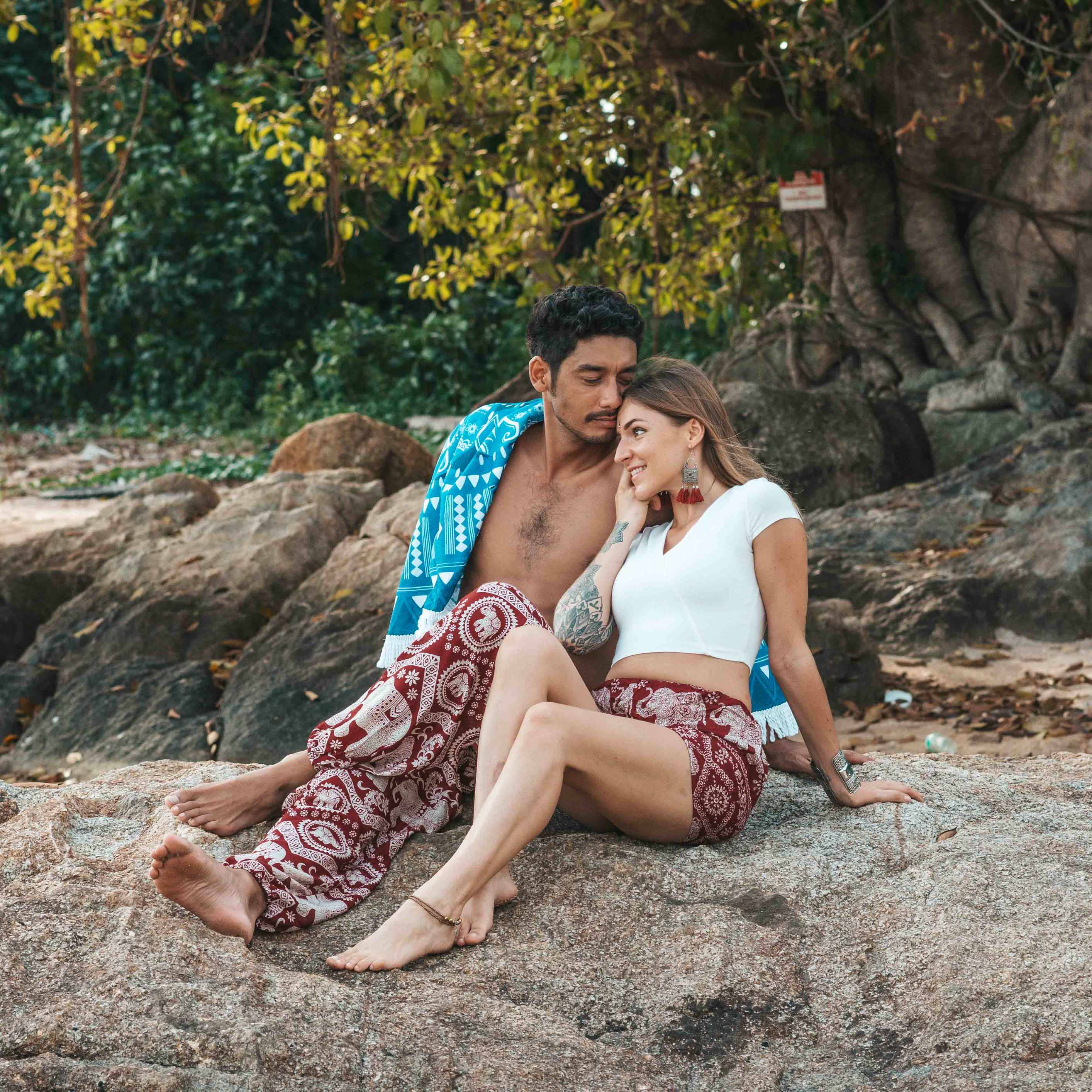 KRABI ELEPHANT PANTS - RED Elepanta Harem Pants | Elastic Waist - Buy Today Elephant Pants Jewelry And Bohemian Clothes Handmade In Thailand Help To Save The Elephants FairTrade And Vegan
