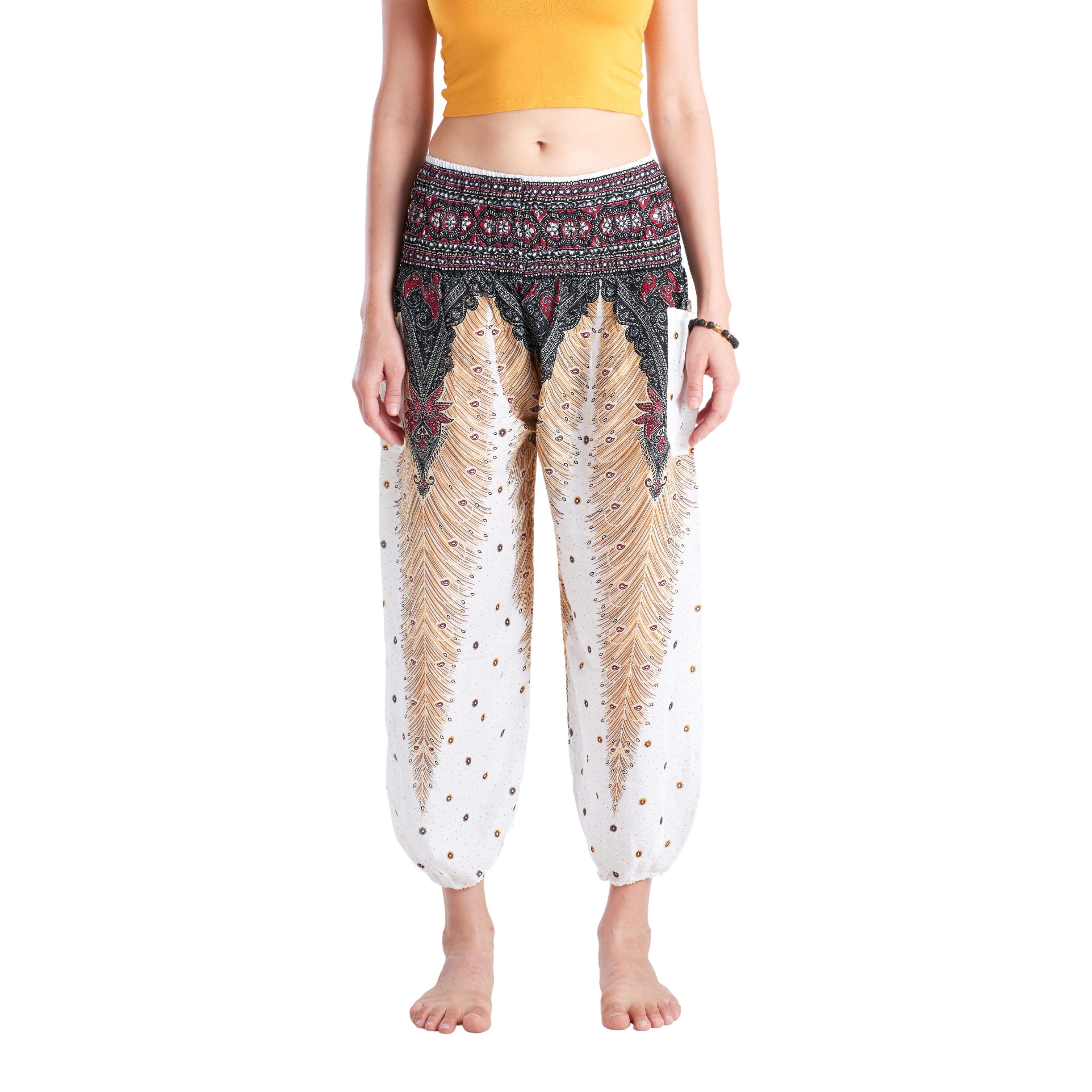 LOPBURI ELEPHANT PANTS - WHITE Elepanta Harem Pants | Elastic Waist - Buy Today Elephant Pants Jewelry And Bohemian Clothes Handmade In Thailand Help To Save The Elephants FairTrade And Vegan
