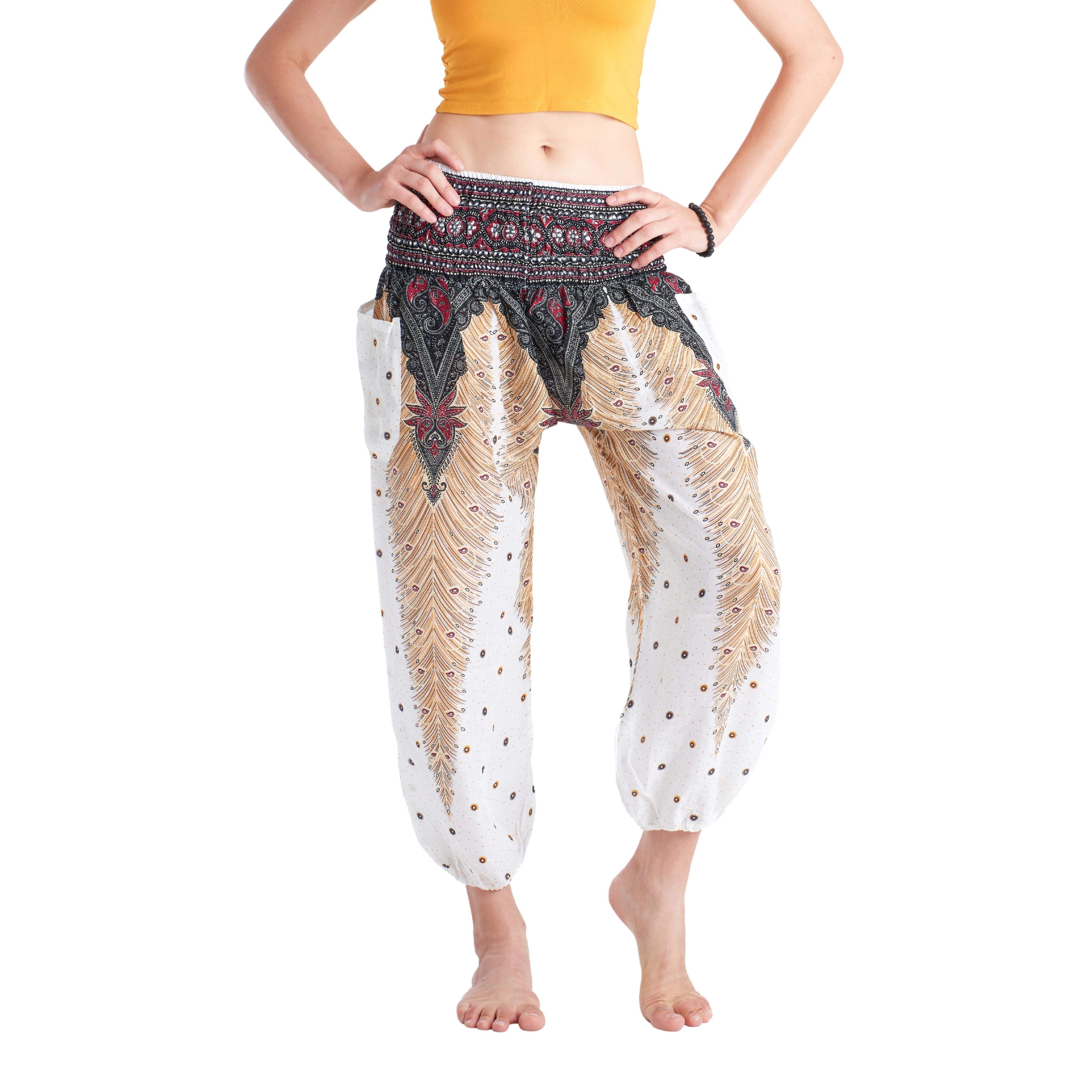 LOPBURI ELEPHANT PANTS - WHITE Elepanta Harem Pants | Elastic Waist - Buy Today Elephant Pants Jewelry And Bohemian Clothes Handmade In Thailand Help To Save The Elephants FairTrade And Vegan
