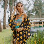 SAVANNA ELEPHANT KIMONO - BLACK Elepanta Beach Kimono | Unisex - Buy Today Elephant Pants Jewelry And Bohemian Clothes Handmade In Thailand Help To Save The Elephants FairTrade And Vegan