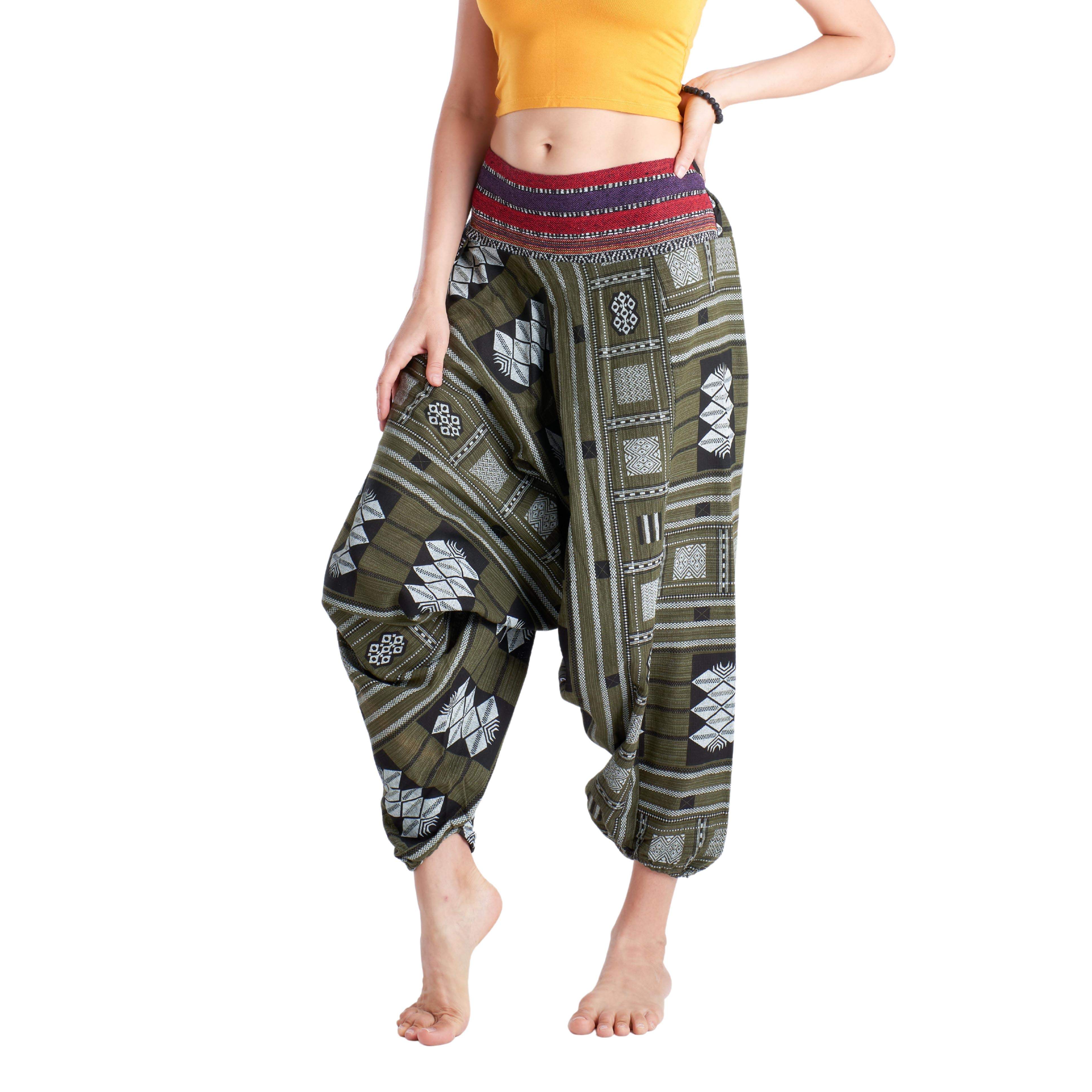 THAI TRIBAL PANTS - GREEN Elepanta Hippie Pants | Tribal - Buy Today Elephant Pants Jewelry And Bohemian Clothes Handmade In Thailand Help To Save The Elephants FairTrade And Vegan