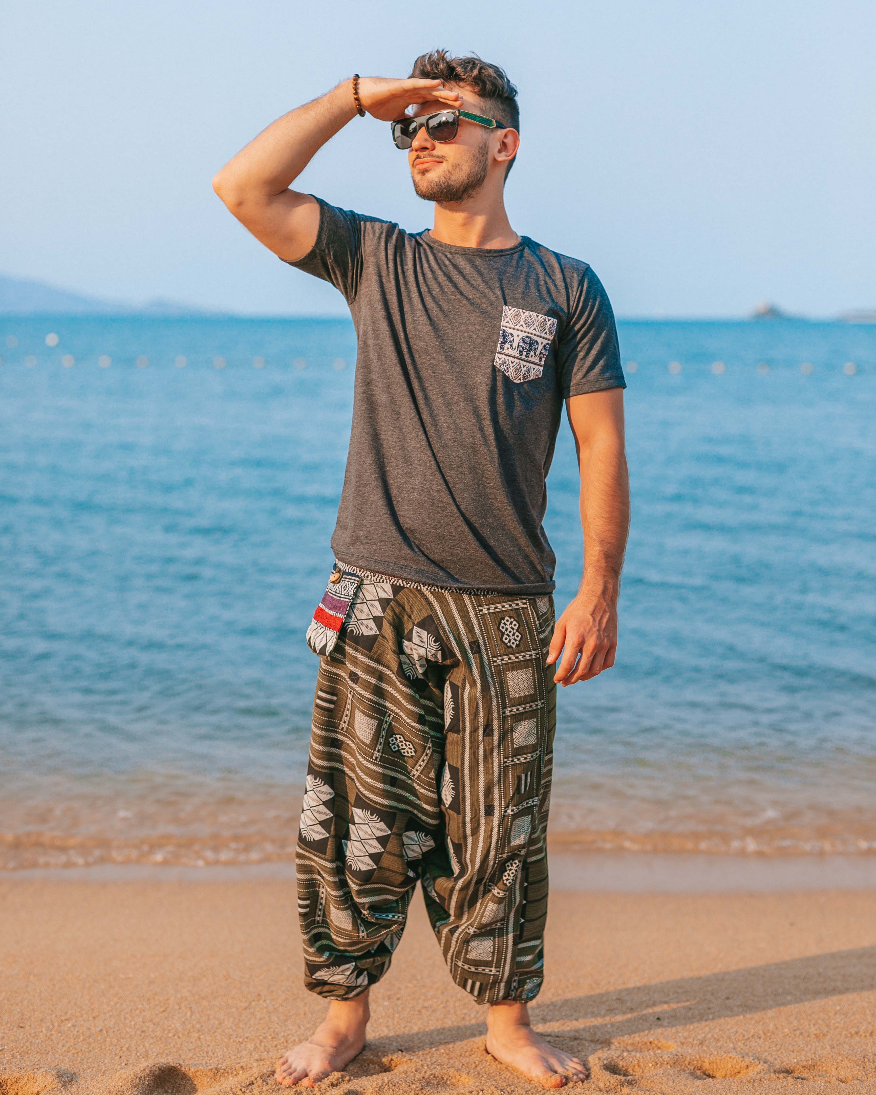 THAI TRIBAL PANTS - GREEN Elepanta Tribal | Hippie Pants - Buy Today Elephant Pants Jewelry And Bohemian Clothes Handmade In Thailand Help To Save The Elephants FairTrade And Vegan