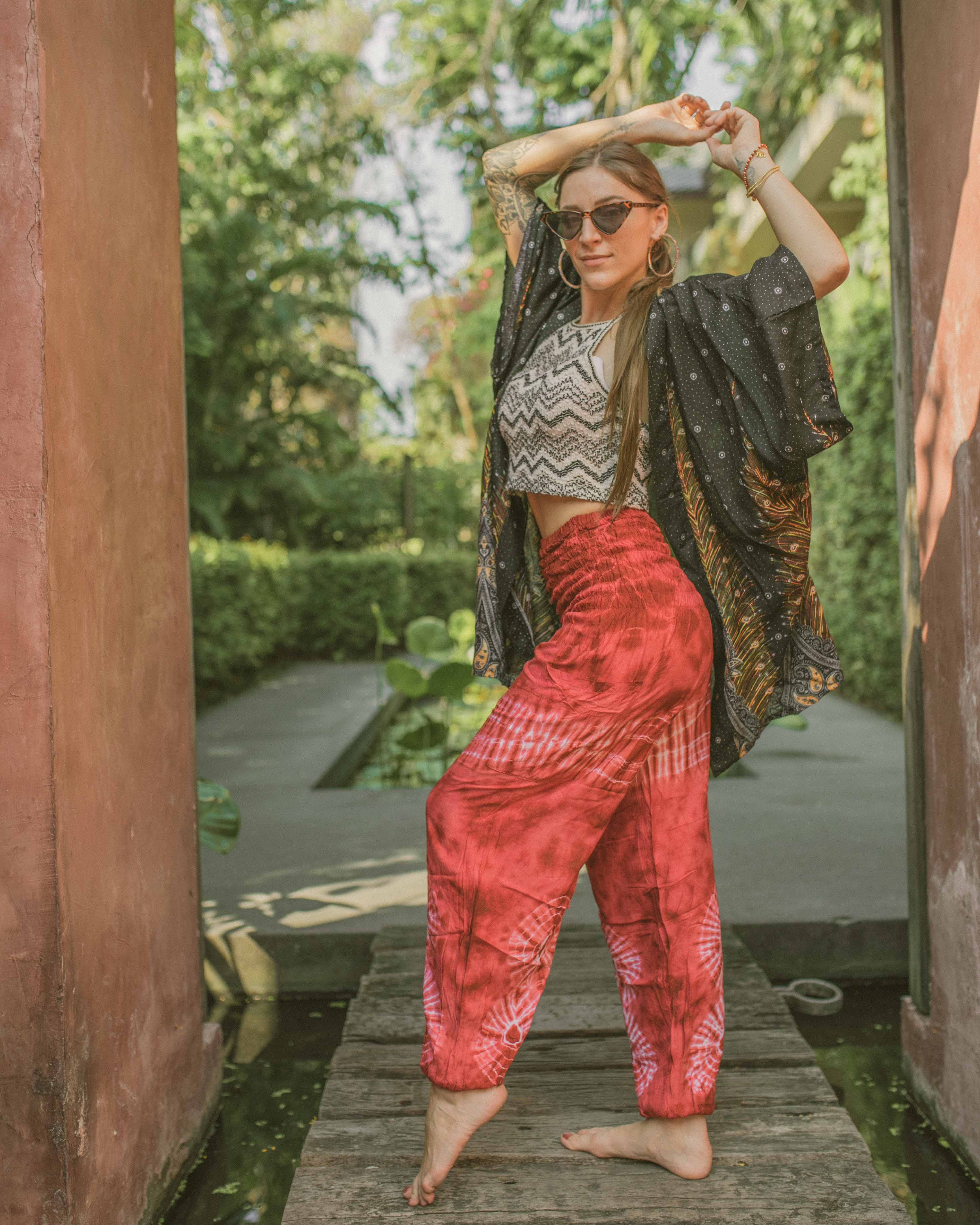 TIE DYE PANTS - RED Elepanta Elastic Waist | Harem Pants - Buy Today Elephant Pants Jewelry And Bohemian Clothes Handmade In Thailand Help To Save The Elephants FairTrade And Vegan